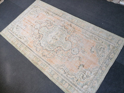 5 x 8.8 muted soft colors rug distressed vintage turkish rug, oushak rug