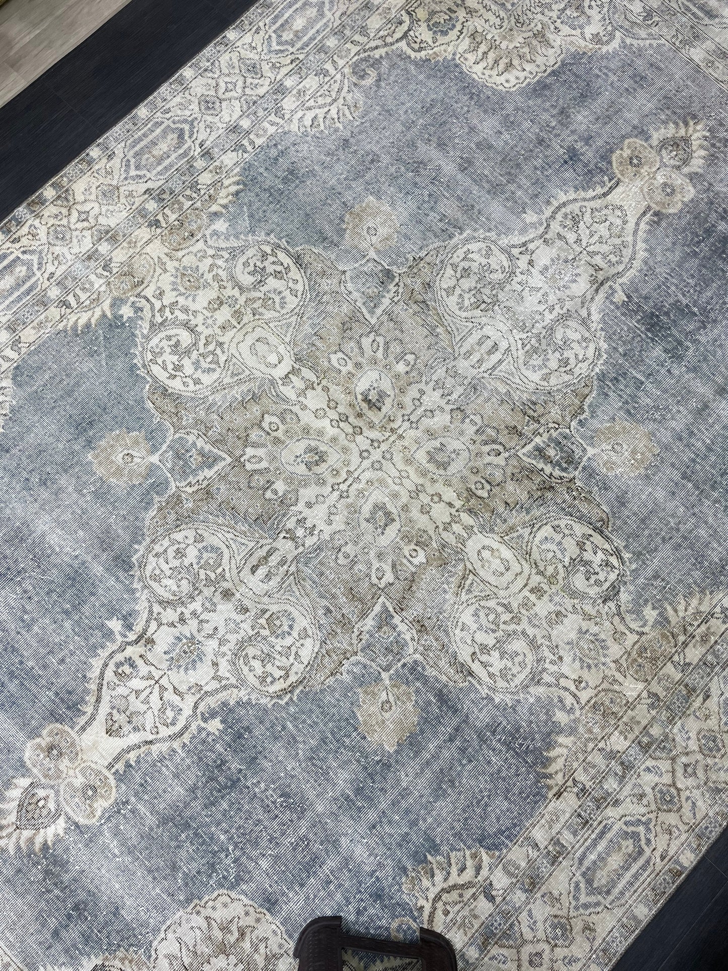 Denim Blue TURKISH HAND MADE Rug 7.7 x 11.5 Vintage Distressed Rug Oushak Rug   Traditional Rug Oriental Rug Vintage Floral Rug Wool Rug