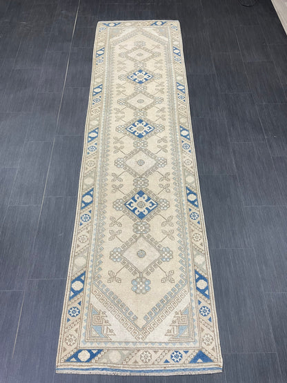 Muted Vintage Runner Rug Hallway 2.5 x 9.3 Runner Rug Kitchen Rug Runner Wool Runner Rug Oushak Runner Rug Turkish Runner Medium Wool Pile