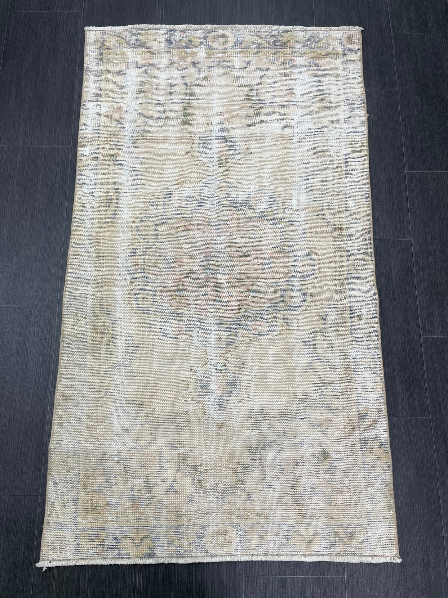 Muted Vintage Rug TURKISH Distressed Rug Vintage 3x5 Rug Oushak Rugs Muted Rug Turkish Oushak Rug, Vintage Oushak Rug Wool Rug