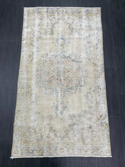 Muted Vintage Rug TURKISH Distressed Rug Vintage 3x5 Rug Oushak Rugs Muted Rug Turkish Oushak Rug, Vintage Oushak Rug Wool Rug