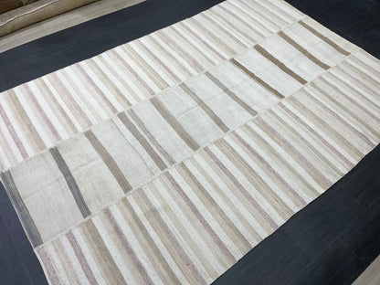 Neutral Vintage Rug 6.4 x 9.7 Stripe Wool Rug Muted Vintage Flat woven Rug Neutral Flatweave Carpet Stripped Rug Handmade Rug Turkish Kilim