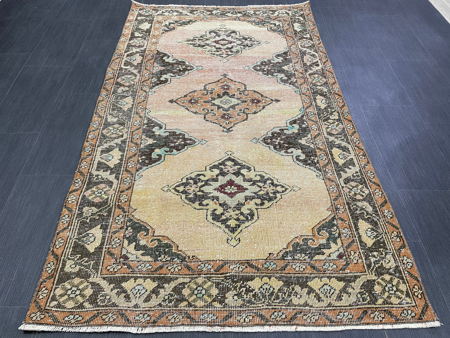 Handmade Turkish 3.8 x 6.5 Rug Handmade Rug Turkish Rug Hand Knotted Rug Muted Oushak Rug, Farmhouse Rug, Vintage Rug, Wool rug