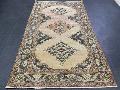 Handmade Turkish 3.8 x 6.5 Rug Handmade Rug Turkish Rug Hand Knotted Rug Muted Oushak Rug, Farmhouse Rug, Vintage Rug, Wool rug