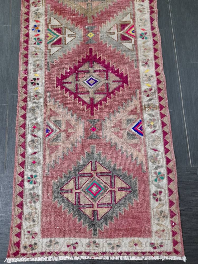 Vintage Runner,Turkish Runner Rug 2.7 x 13 Orienta Runner Rug muted Vintage Runner Rug Hallway Runner Rug Kitchen Runner Rug Wool Runner Rug