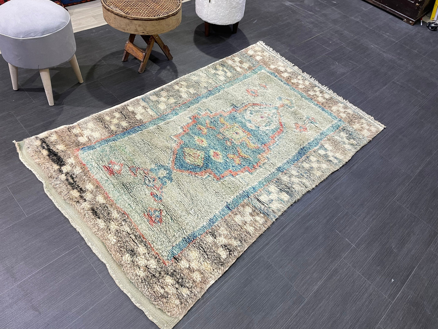 Antique Rug, Vintage Shaggy 3.7 x 5.9 Rug, High Wool Pile Rug,Plush Rug,Handmade Rug,Hand Knotted Rug,One Of A Kind Rug, Nomad Rug, Rear Rug