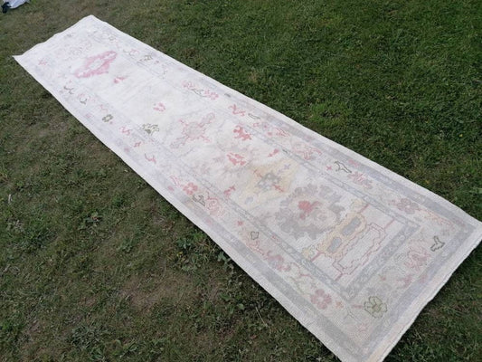 3x13 oushak runner rug, handmade wool new turkish rug, vintage faded color runner, overlong kitchen runner, corridor floor long runner rugs