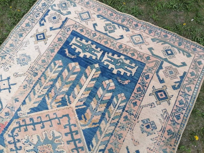 Blue vintage rug, vintage rug, turkish oushak rug 5'5x9'5 hand made wool rug, boho floor rug