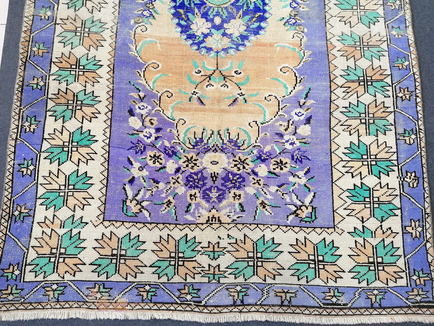 Oushak wool hand made rug, large purple vintage rug 5'7x8'7 turkish rug, green living room rug, vintage  bohemian rug