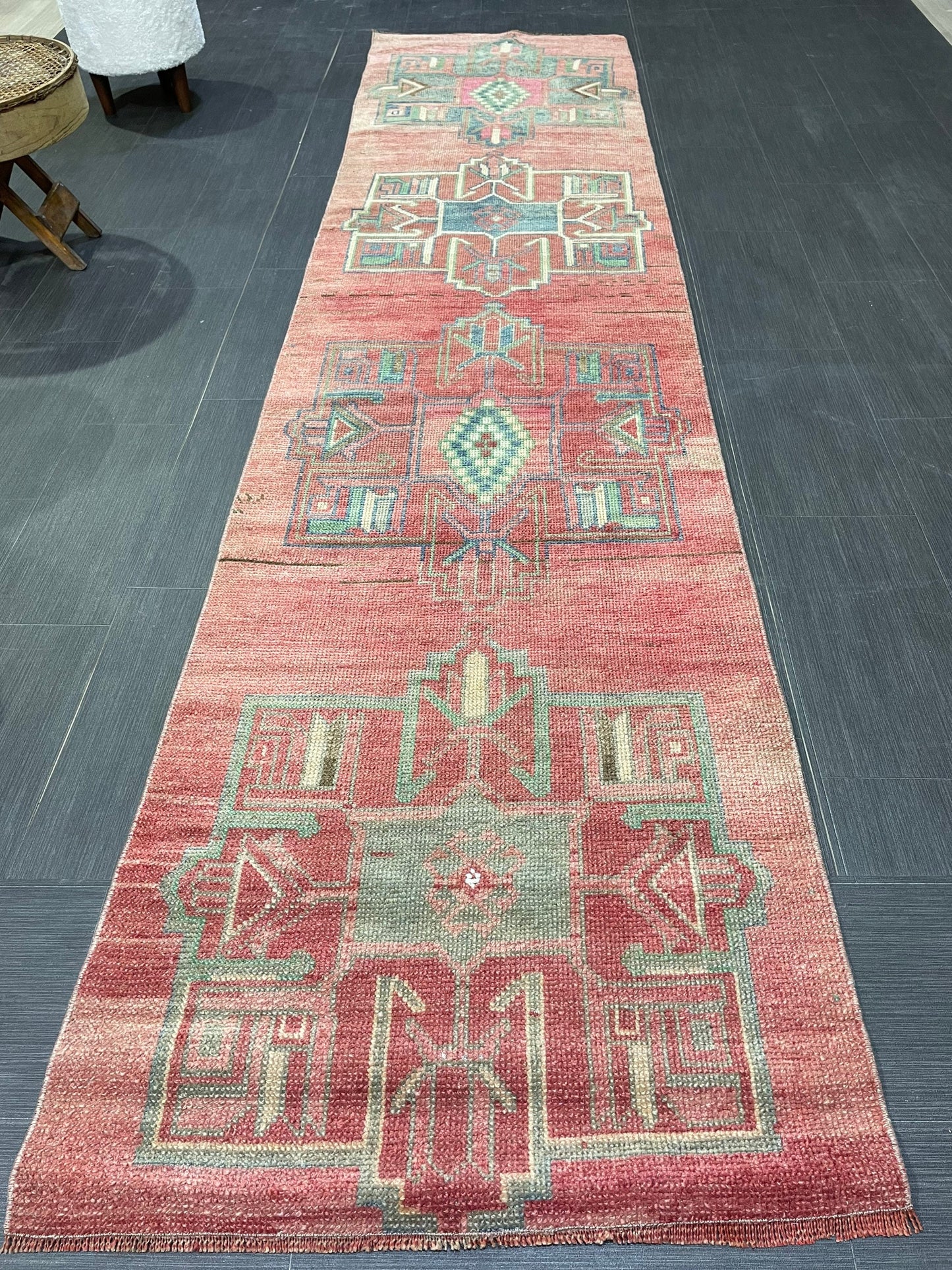 Handmade Runner Rug, 2.8 x 11.2 Turkish Runner Rug, Vintage Runner Rug, Hallway Runner Rug,Hand Knotted Runner Rug Wool Oushak Runner