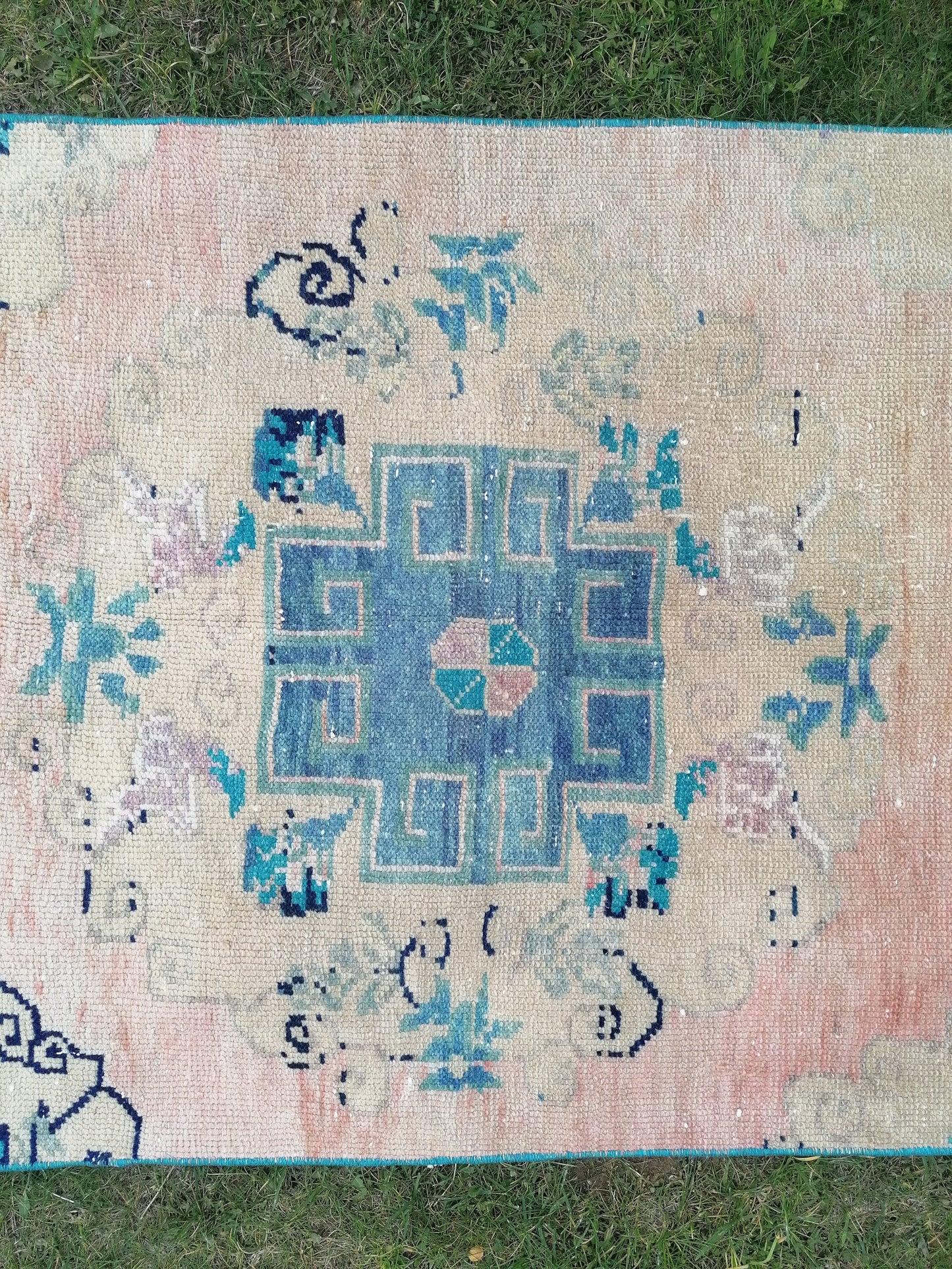 3 x 12 Turkish wool runner rug, blue runner rug, vintage runner rug, kitchen runner rug,hallway runner rug, oushak runner