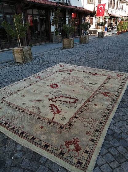 9x12 OUSHAK RUG, TURKISH Oushak Rug, Vintage Authentic Oushak  Rug, Rug, Wool Oushak Rug Hand Made Rugs, Made In Turkey Oushak Rug