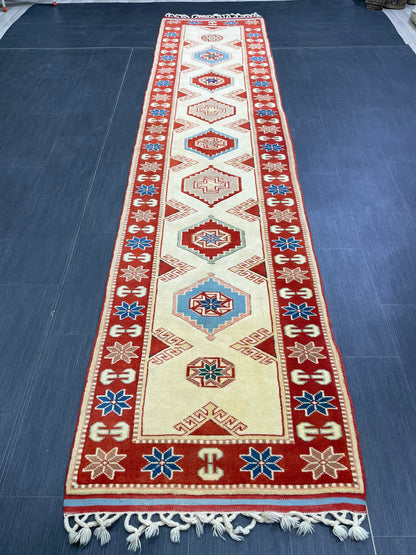 New Handmade Oushak 2.6 x 11.3 Runner Rug Turkish New Hand Knotted Runner Rug Traditional Wool Runner Rug Hallway Runner Rug Not Used