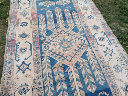 Blue vintage rug, vintage rug, turkish oushak rug 5'5x9'5 hand made wool rug, boho floor rug