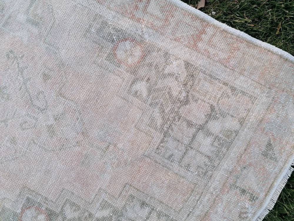 Pastel vintage rug, handmade wool rug, muted vintage rug 3'6x7 oushak runner