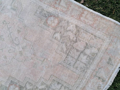 Pastel vintage rug, handmade wool rug, muted vintage rug 3'6x7 oushak runner