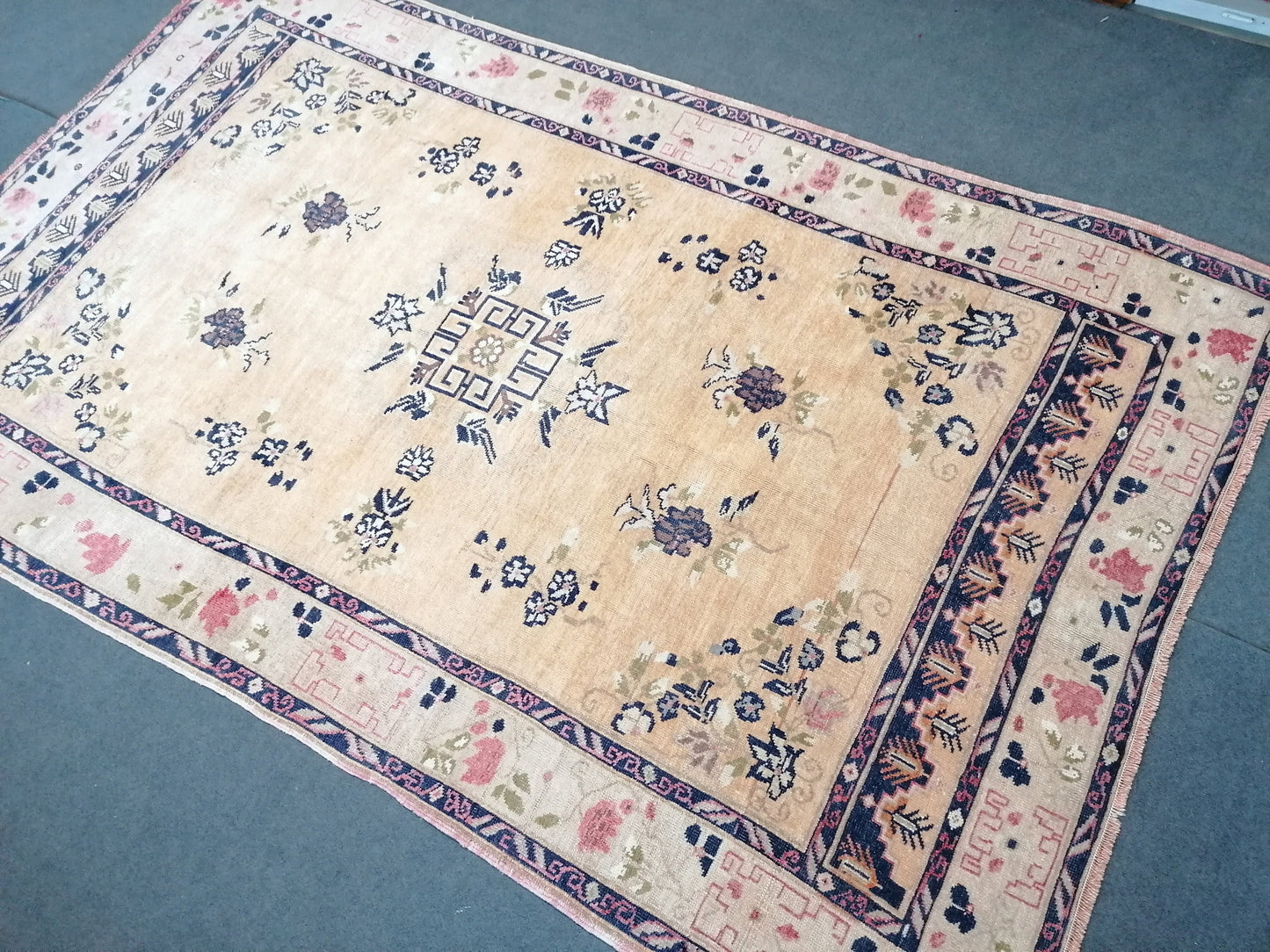 Oushak turkish wool rug 5'3x8'8 vintage handmade rug, large living room rug