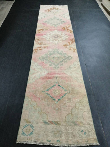 Muted Oushak Runner Rug 3 x 13.2 Turkish Runner Rug Vintage Runner Rug Hallway Runner Rug Muted Kitchen Runner Rug Muted Persian Runner