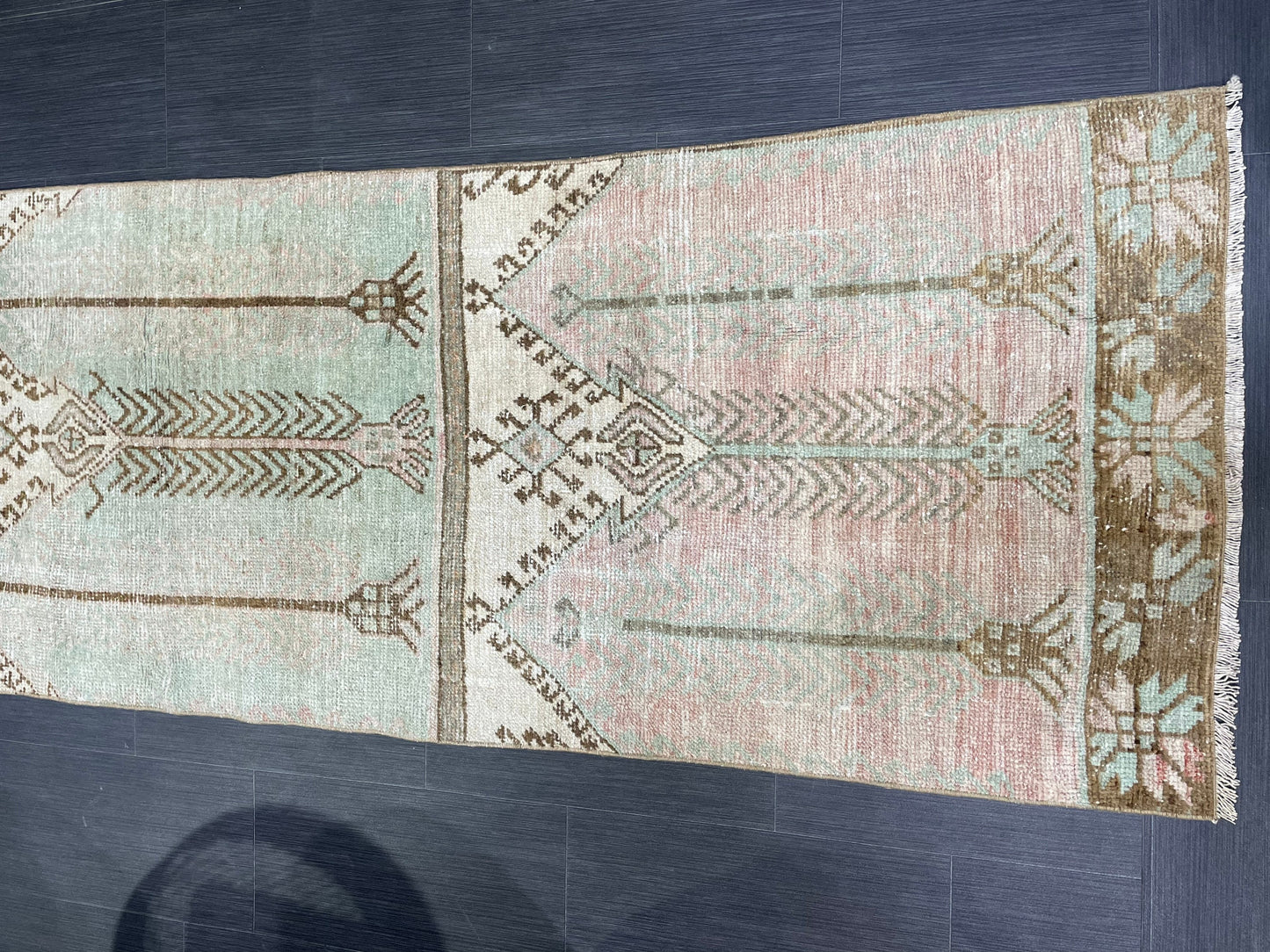 Muted Vintage Runner Rug, 2.8 x 10.2 Muted Oushak Runner Rug, Turkish Runner Rug, Short Muted Runner Rug ,Hallway Runner Soft Wool Runner