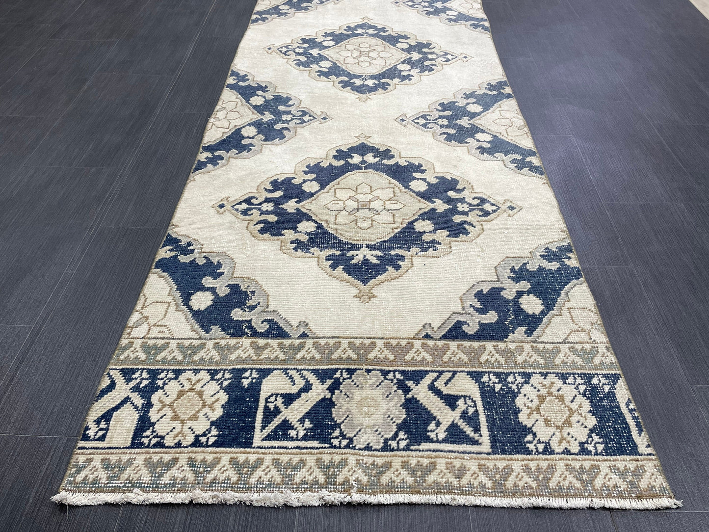 WOOL Handmade Runner Rug Turkish Runner Rug 2.7 x 12.3 Muted Vintage Hallway Runner Rug Kitchen Runner Rug Persian Runner Rug Navy
