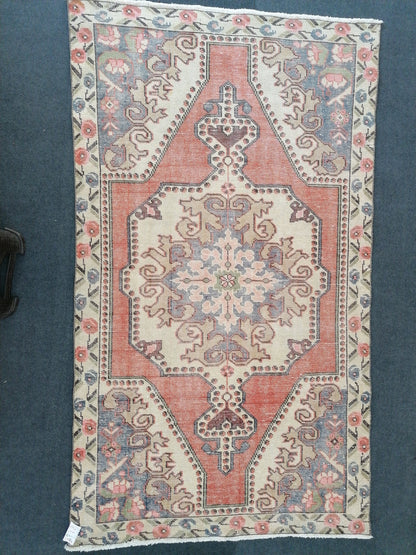 Vintage wool rug, turkish  handmade rug, boho floor rug, oriental hand knotted rug, are  oushak rug, bohemian rug 4'2x7'2