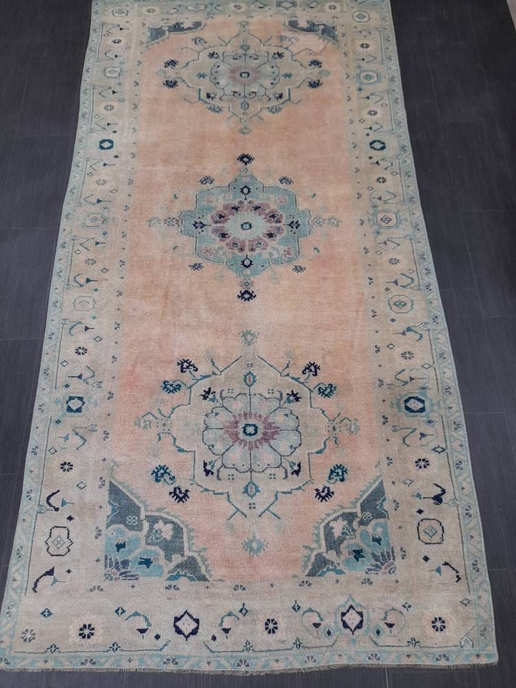 Hand Knotted Rug, Vintage Oriental RUG, Muted Vintage 5x10 Rug, Vintage Fine Rug  Wool Oushak Rug, Vintage Persian Rug, Vintage Turkish Rug.