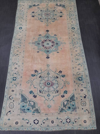 Hand Knotted Rug, Vintage Oriental RUG, Muted Vintage 5x10 Rug, Vintage Fine Rug  Wool Oushak Rug, Vintage Persian Rug, Vintage Turkish Rug.