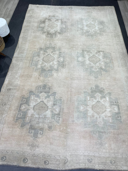 Vintage Rug, Wool TURKISH Rug, Muted Handmade 7.8 x 12.7 Rug, Hand Knotted Rug, Oushak Rug, Vintage Oriental Rug, Muted Persian Rug