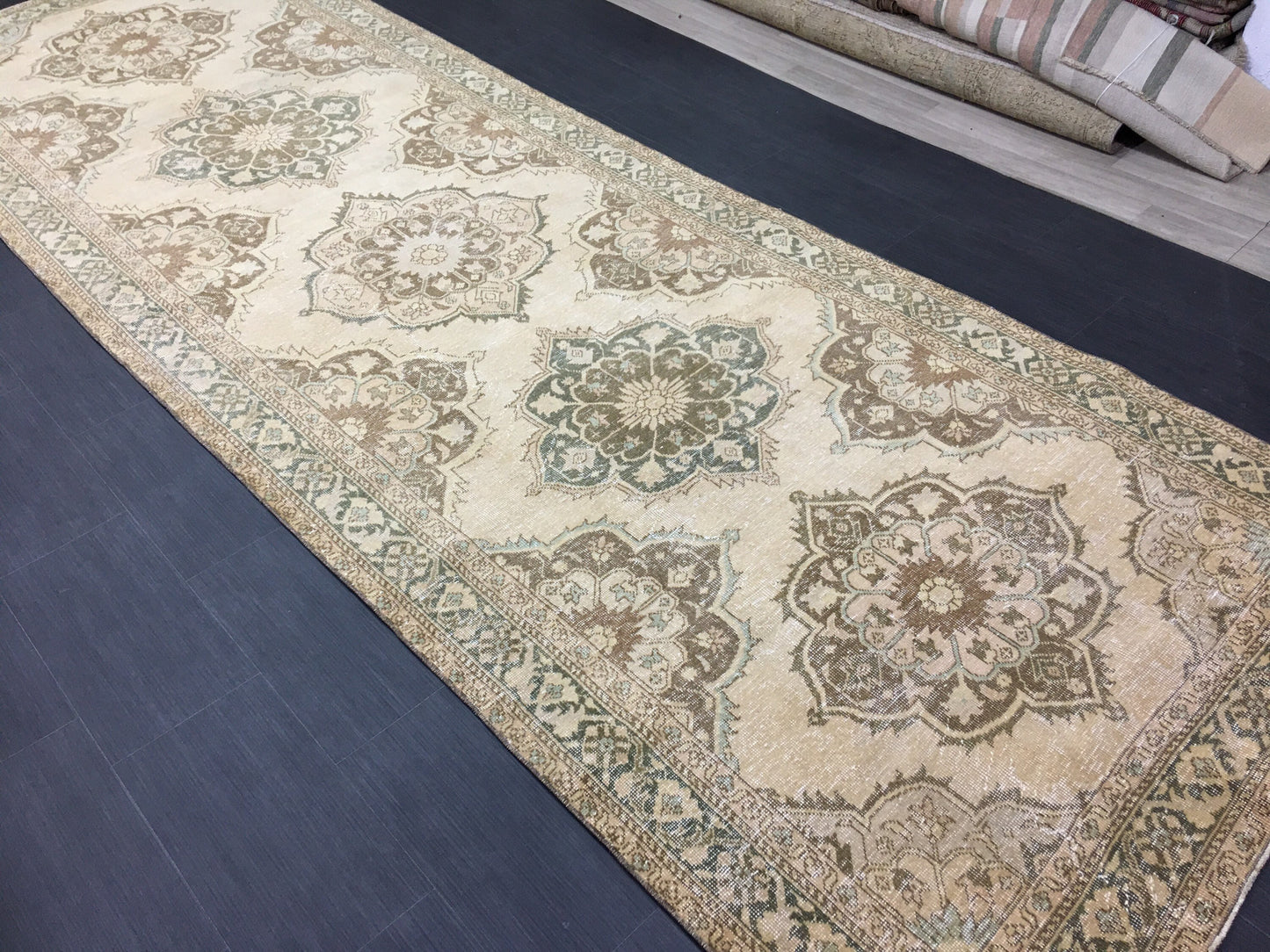 Vintage Runner Rug 4.8 x 14 Vintage Runner Hand Knotted TURKISH Runner Vintage Runner Distressed Vintage Persian Muted Runner Rug