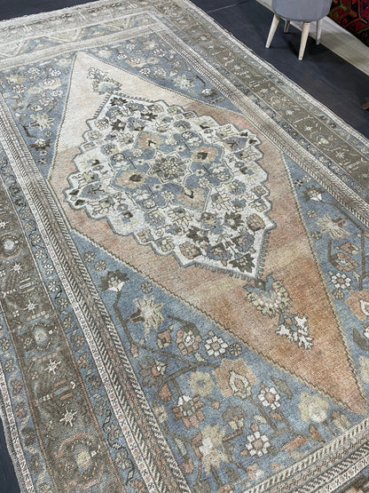 Wool TURKISH Rug, Muted Handmade 6.7 x 12.5 Rug, Hand Knotted Rug, Oushak Rug, Vintage Oriental Rug, Muted Persian Rug, Anatolian Rug