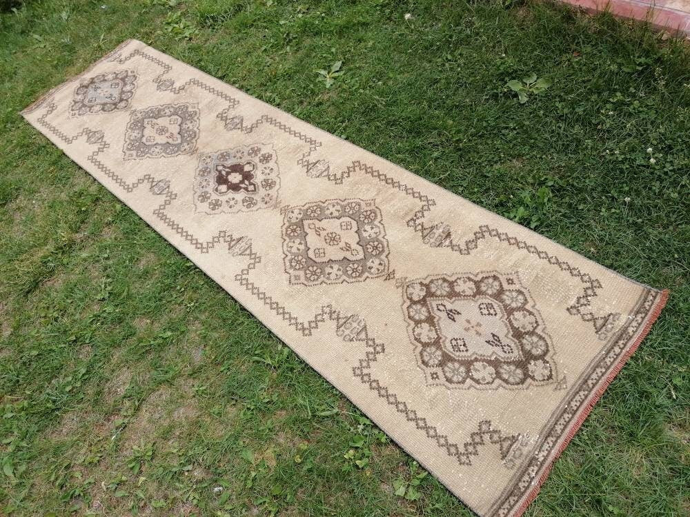 Oushak runner rug, earth tone runner rug, 2'6x10 ft