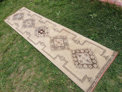 Oushak runner rug, earth tone runner rug, 2'6x10 ft