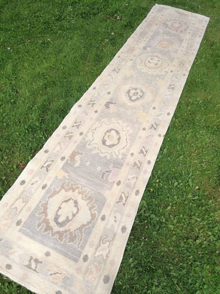 3x13 feet long oushak runner rug,turkish new production vintage oversize runner rug, hallway runner, kitchen runner, handmade wool runners