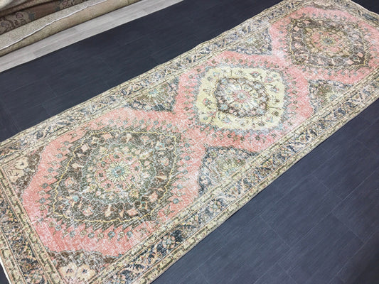 Handmade Vintage Runner Rug 4.6 x 12.7 Vintage Runner Hand Knotted TURKISH Runner Vintage Runner Distressed Vintage Persian Muted Runner
