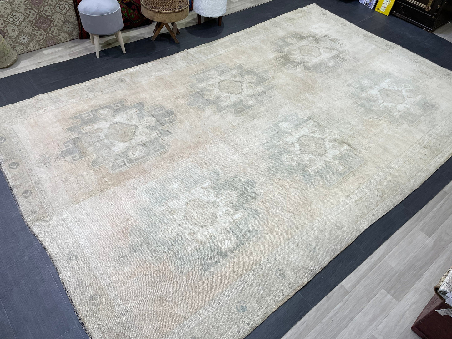 Vintage Rug, Wool TURKISH Rug, Muted Handmade 7.8 x 12.7 Rug, Hand Knotted Rug, Oushak Rug, Vintage Oriental Rug, Muted Persian Rug