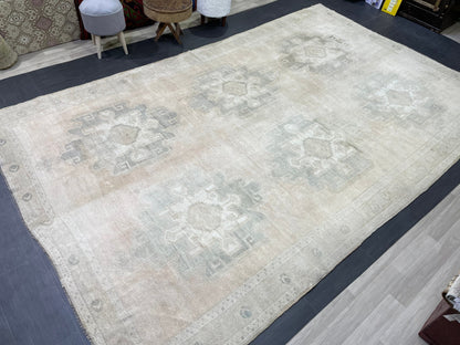 Vintage Rug, Wool TURKISH Rug, Muted Handmade 7.8 x 12.7 Rug, Hand Knotted Rug, Oushak Rug, Vintage Oriental Rug, Muted Persian Rug