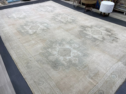 Vintage Rug, Wool TURKISH Rug, Muted Handmade 7.8 x 12.7 Rug, Hand Knotted Rug, Oushak Rug, Vintage Oriental Rug, Muted Persian Rug