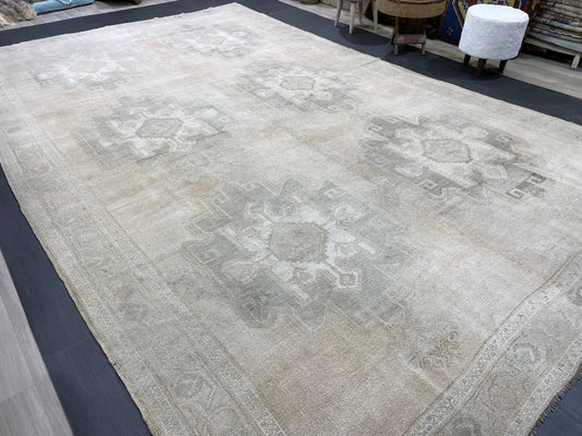 Vintage Rug, Wool TURKISH Rug, Muted Handmade 7.8 x 12.7 Rug, Hand Knotted Rug, Oushak Rug, Vintage Oriental Rug, Muted Persian Rug