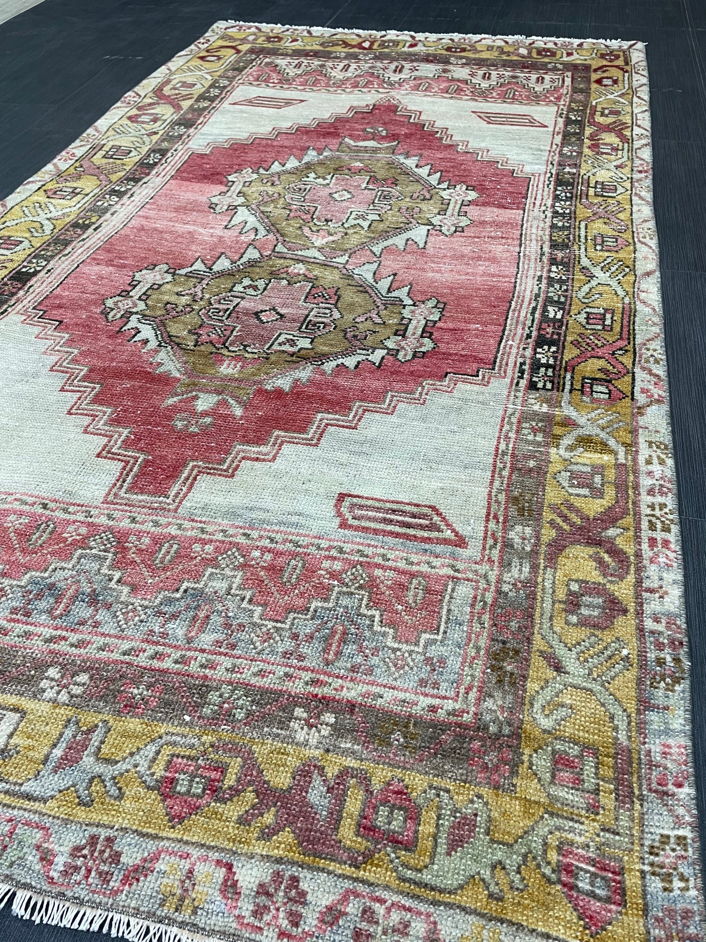 Vintage TURKISH Rug 3.7 x 6.7 Muted Rug Vintage Oushak Wool On Wool Rug Vintage Runner Rug Wool Rug Hand Made Rugs Vintage Turkish Rug