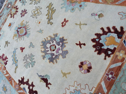 9 by 12 OUSHAK RUG TURKISH Oushak Rug Vintage Oriental Rug  Wool Handmade 9x12 Rug Hand Knotte Rug Hand Made Rugs, Made In Turkey Oushak Rug