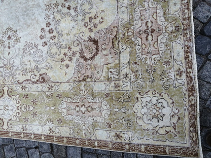 Vintage RUG TURKISH Muted 8.4 x 12.3 Oushak Rug Vintage Oriental Rug Vintage Large Rug Wool Antique Rug Hand Made Rugs Vintage Green Rug