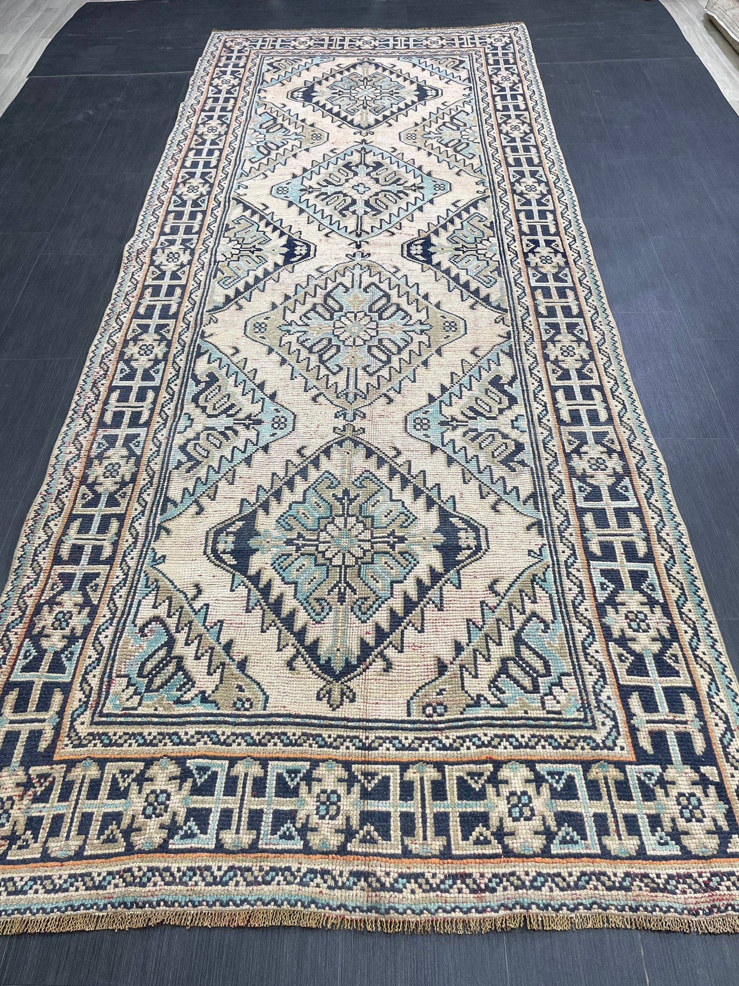 Turkish Runner 4.7 x 12 Oushak Runner Rug Rug Vintage Runner Rug Hallway Runner Rug Kitchen Runner Rug Wool Runner Handmade Runner Rug