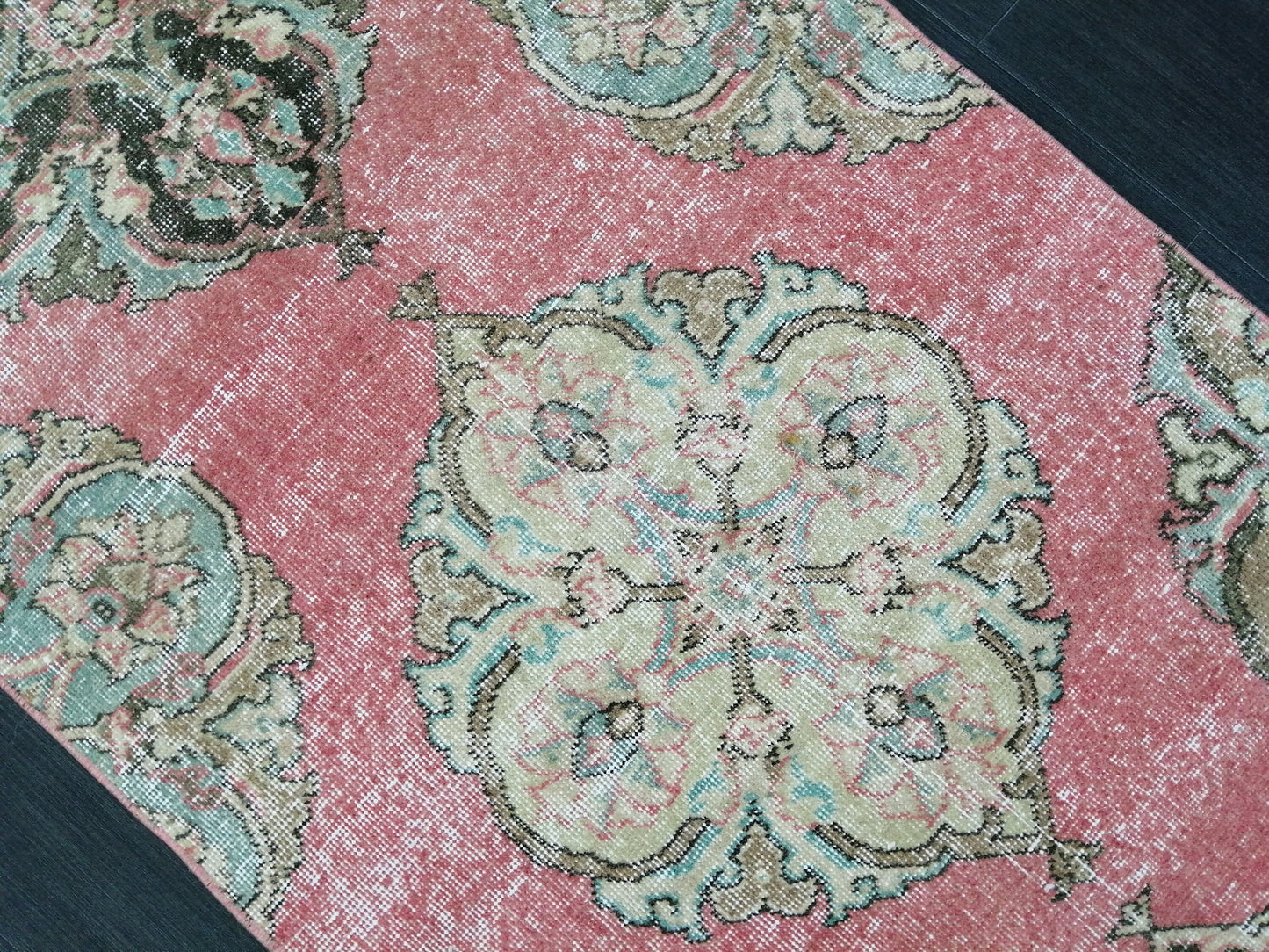 Pink Vintage Runner Rug 12.9 x 2.6 Oushak Runner Hallway Runner Rug Kitchen Runner Rug Wool Runner Rug Wool Oushak Rug