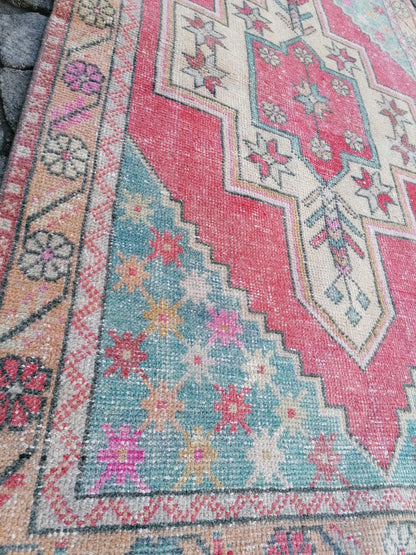 6'7x3'4 turkish rug,turkish vintage rug,oushak vintage rug,vintage rug,kitchen rug, vintage anatolian rug,unique hand made rug,bohemian rug