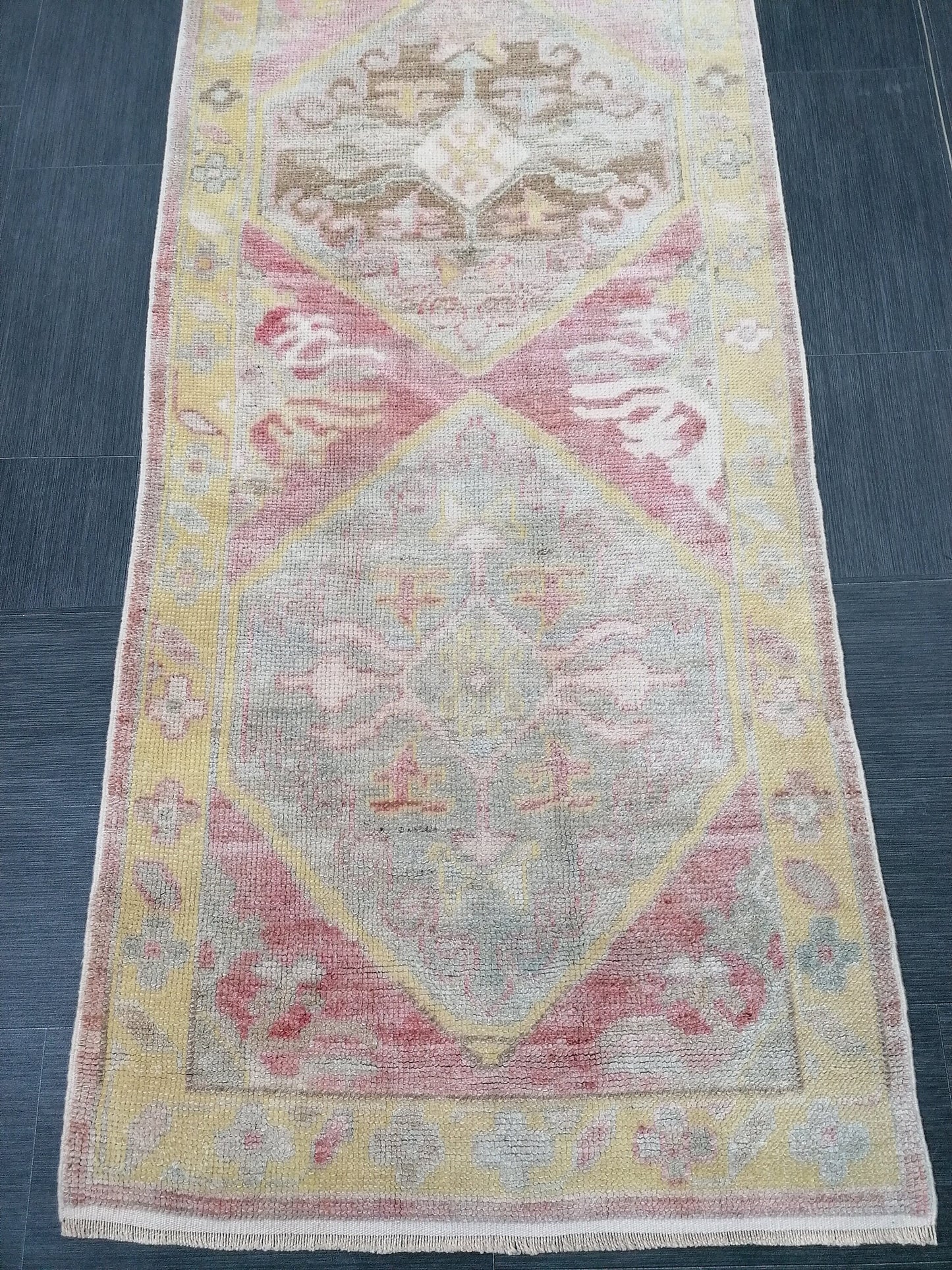 Oushak turkish runner rug 3x14'5 oushak new production wool runner rug pastel hallway runner rug handmade runner