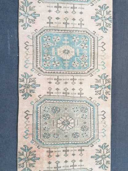 2.6 x 10.8 turkish runner rug, vintage oushak runner rug ,kitchen runner rug, hallway runner rug
