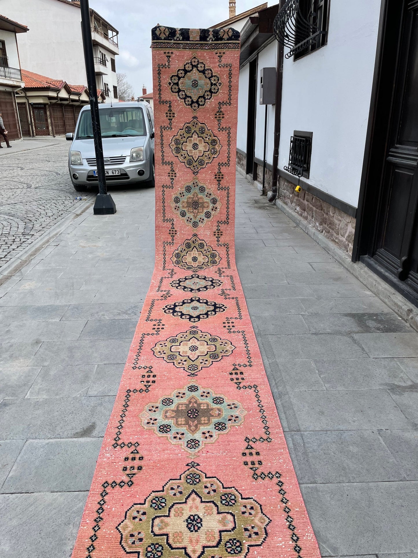 Handmade Extra Long Turkish Runner Very Long Oushak Runner Rug 2.6 x 20.4 Vintage Runner Rug Pink XL Oriental Runner Rug Staircase Runner