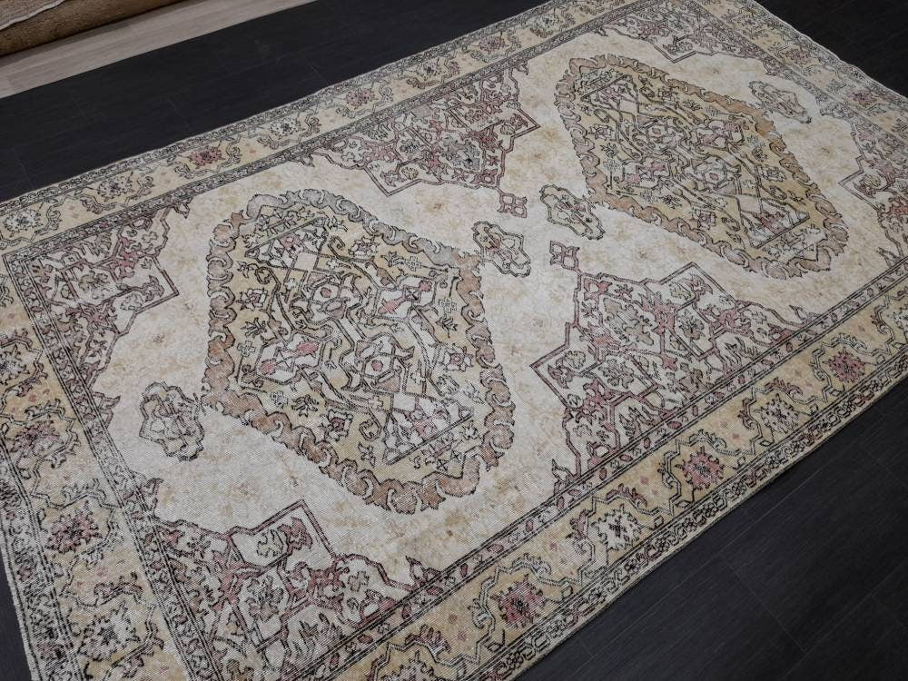 Distressed TURKISH RUG, VINTAGE Rug Living Room Rug Oushak Rug 6x10 Hand woven Rug, Earth Tones rug, Vintage Oriental Rug farmhouse rug