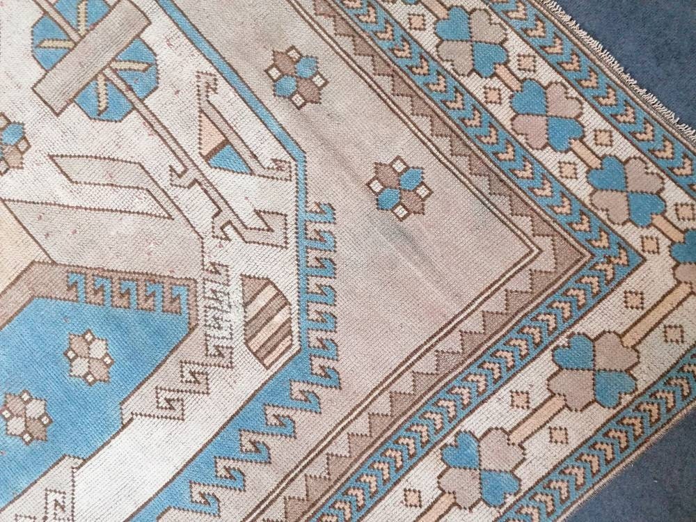 7x10'8 large area oushak rug, living room hand made rugs vintage blue turkish wool rug
