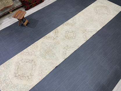 MUTED Runner Rug 2.8 x 12.7 Vintage Turkish Runner XL Vintage Natural Runner Rug Oushak Runner Rug Persian Soft Wool Runner